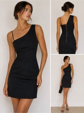 topshop one shoulder black dress Topshop One-Shoulder Body-Con Mini Dress Womens 4 Black Sleeveless  Asymmetrical